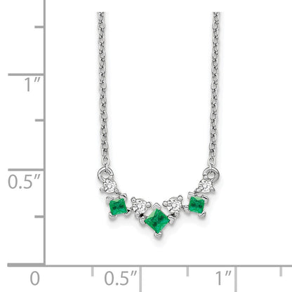 14k White Gold Emerald and Real Diamond 18 inch Necklace