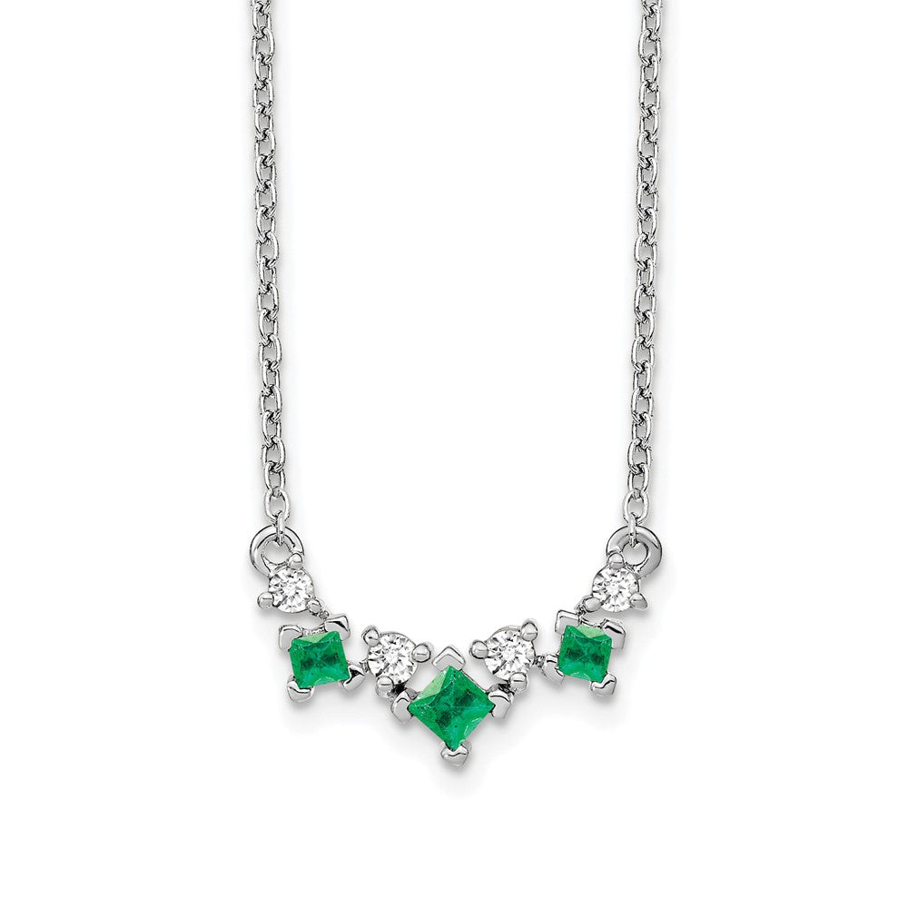 14k White Gold Emerald and Real Diamond 18 inch Necklace