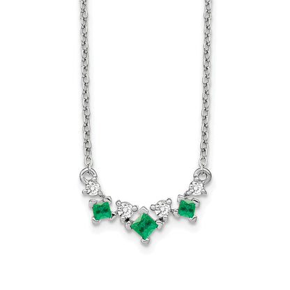 14k White Gold Emerald and Real Diamond 18 inch Necklace