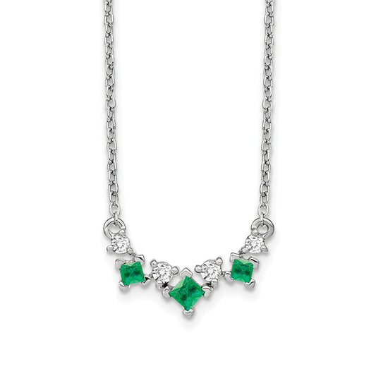 14k White Gold Emerald and Real Diamond 18 inch Necklace