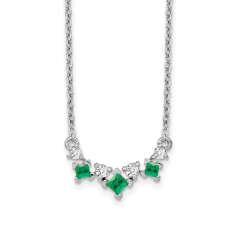 14k White Gold Emerald and Real Diamond 18 inch Necklace