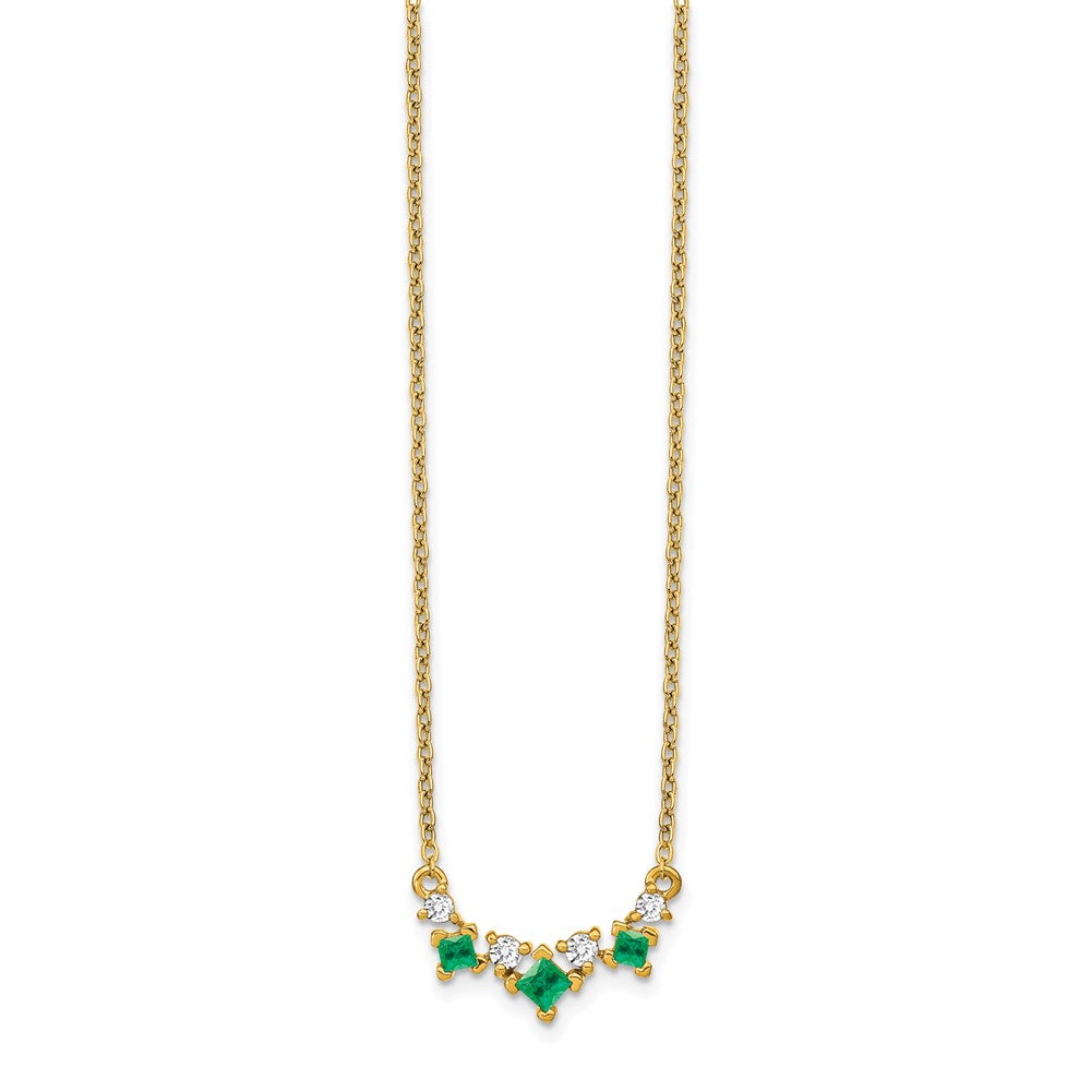 14K Yellow Gold Emerald and Real Diamond 18 inch Necklace
