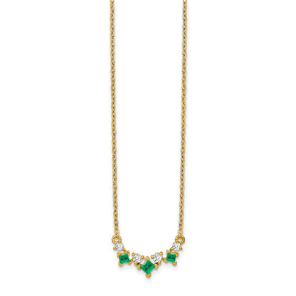 14K Yellow Gold Emerald and Real Diamond 18 inch Necklace