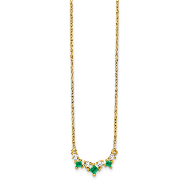 14K Yellow Gold Emerald and Real Diamond 18 inch Necklace