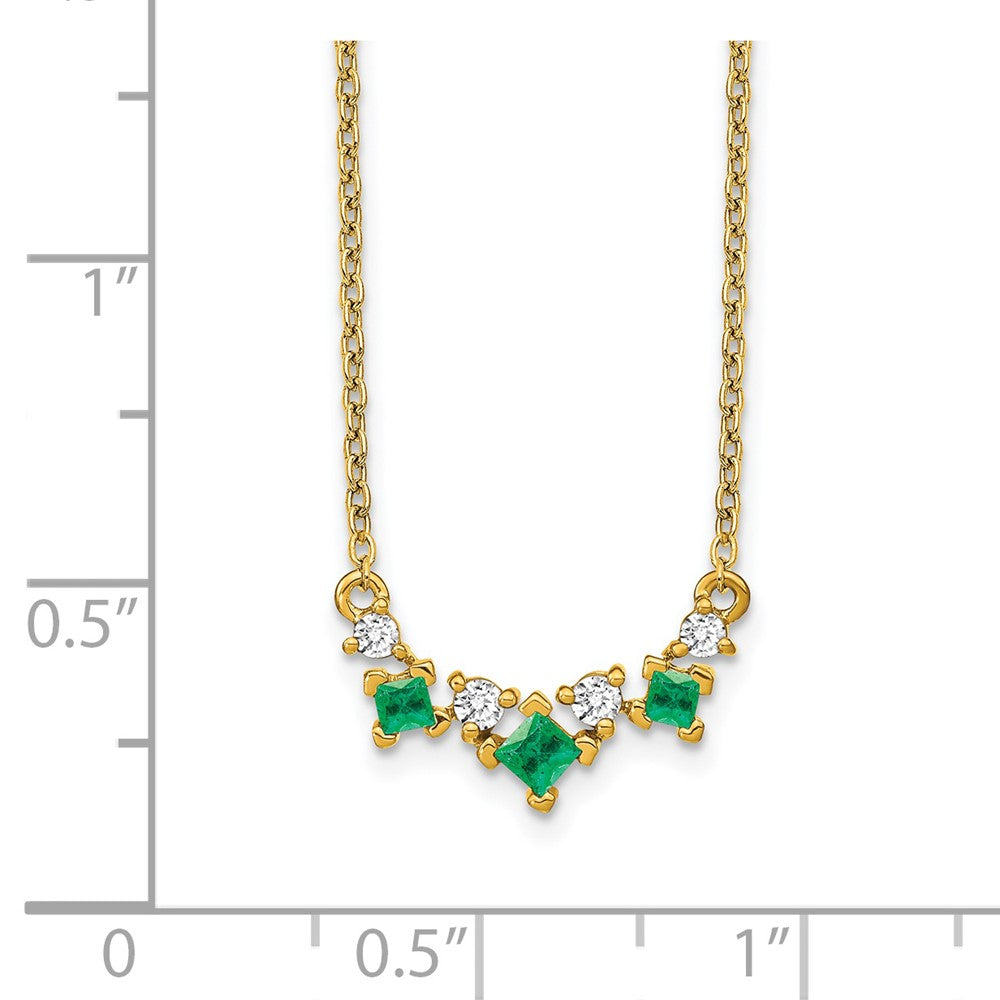 14K Yellow Gold Emerald and Real Diamond 18 inch Necklace