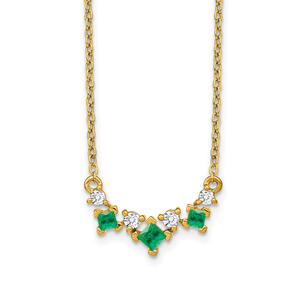 14K Yellow Gold Emerald and Real Diamond 18 inch Necklace
