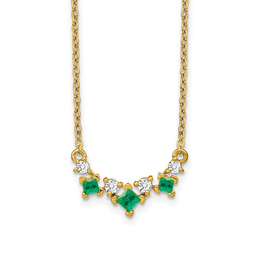 14K Yellow Gold Emerald and Real Diamond 18 inch Necklace