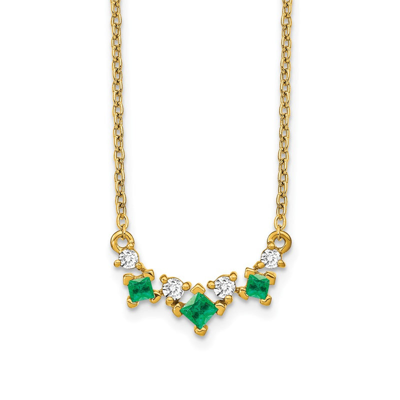 14K Yellow Gold Emerald and Real Diamond 18 inch Necklace