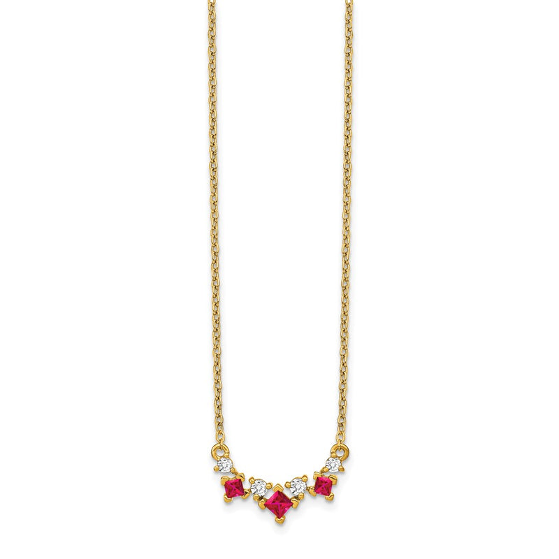 14K Yellow Gold Ruby and Real Diamond 18 inch Necklace