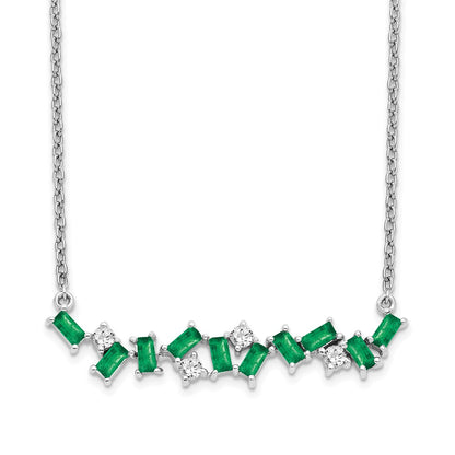 14k White Gold Emerald and Real Diamond 18 in. Bar Necklace