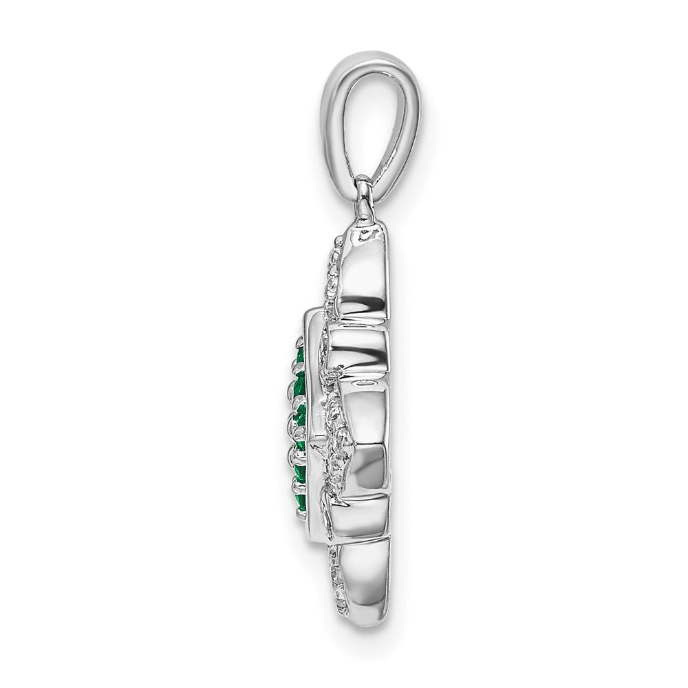 14k White Gold Emerald and Real Diamond Vintage Pendant
