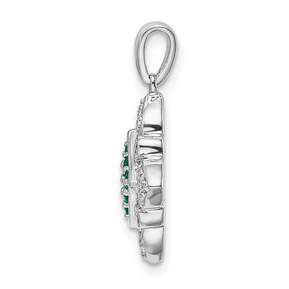 14k White Gold Emerald and Real Diamond Vintage Pendant