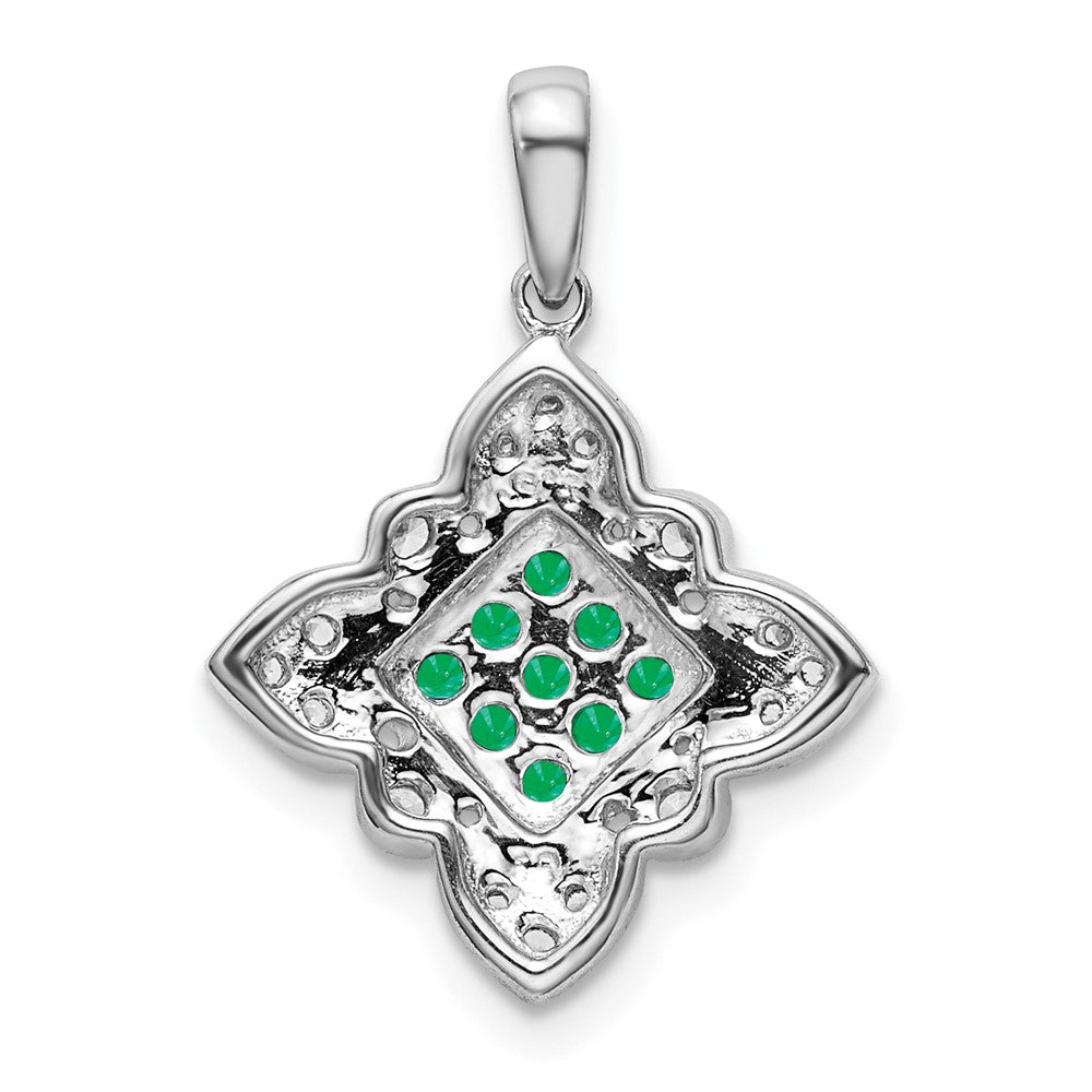 14k White Gold Emerald and Real Diamond Vintage Pendant
