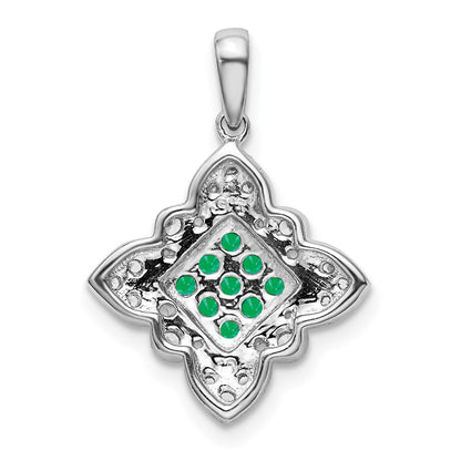 14k White Gold Emerald and Real Diamond Vintage Pendant