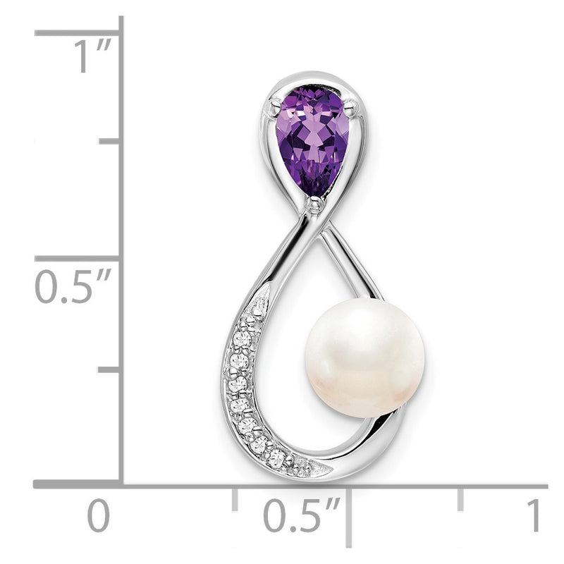14K White Gold Amethyst/FWC Pearl/Real Diamond Infinity Chain Slide