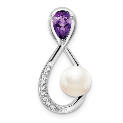 14K White Gold Amethyst/FWC Pearl/Real Diamond Infinity Chain Slide