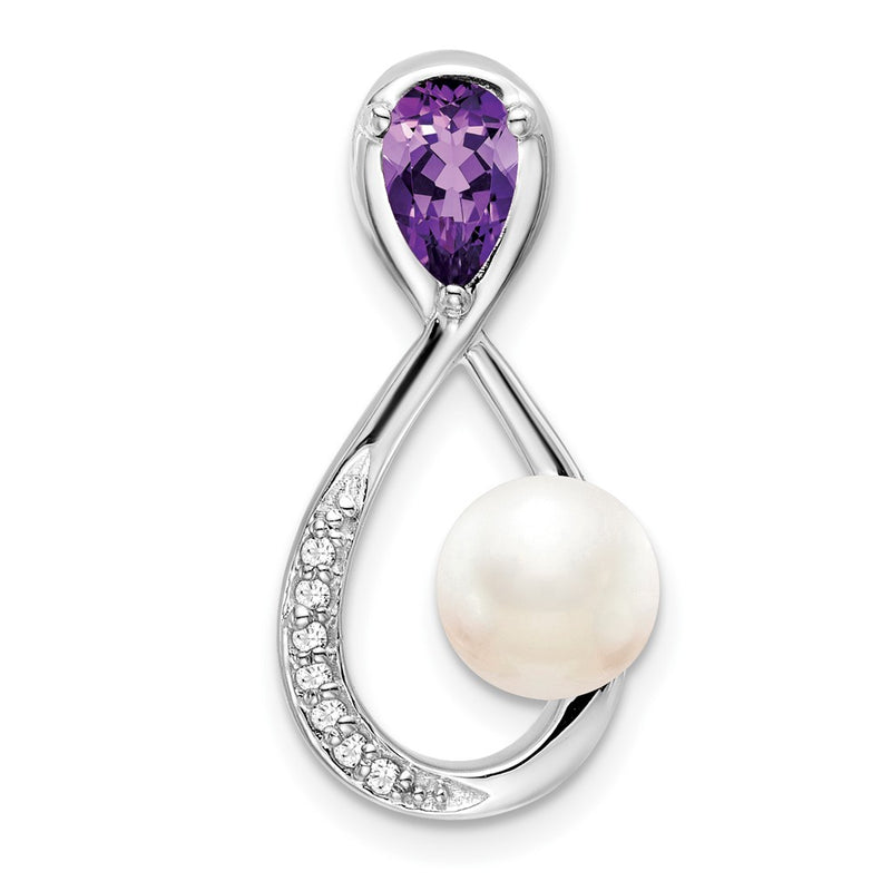 14K White Gold Amethyst/FWC Pearl/Real Diamond Infinity Chain Slide