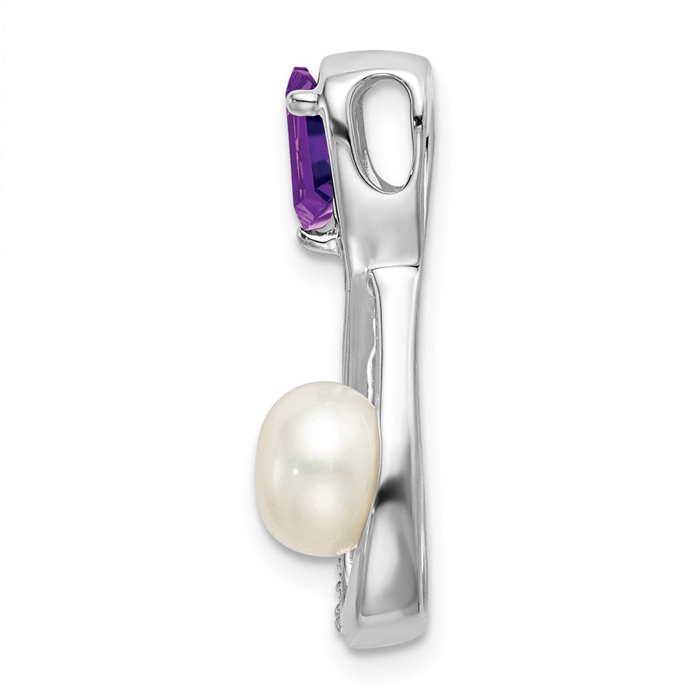 14k White Gold Amethyst/FWC Pearl/Real Diamond Infinity Chain Slide