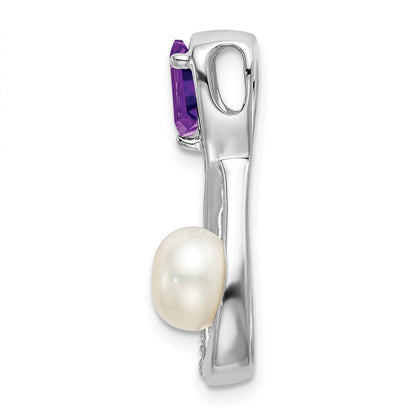 14k White Gold Amethyst/FWC Pearl/Real Diamond Infinity Chain Slide