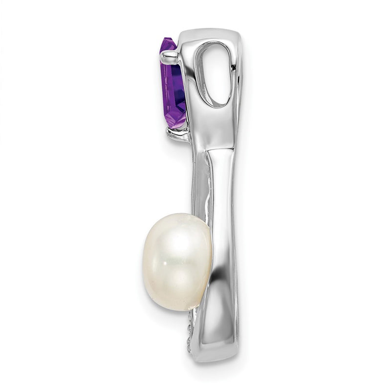 14k White Gold Amethyst/FWC Pearl/Real Diamond Infinity Chain Slide