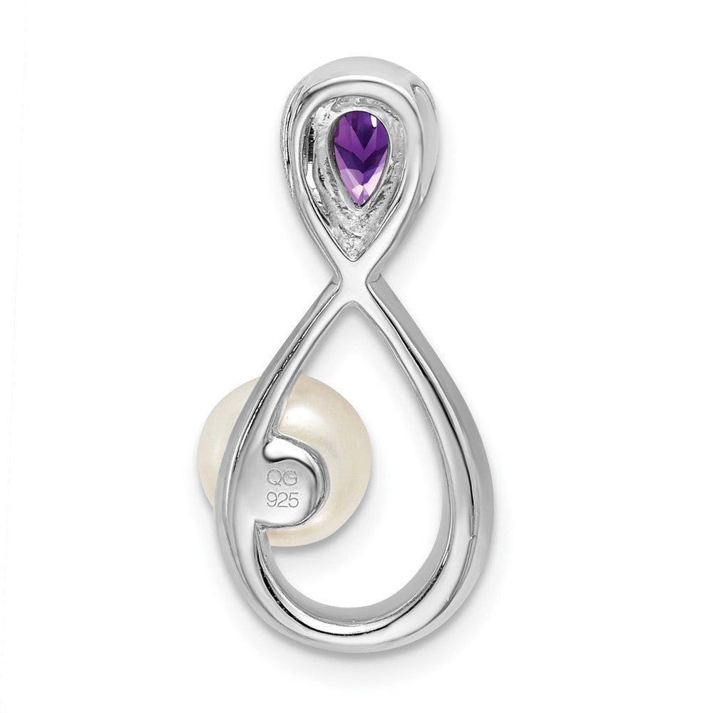 14k White Gold Amethyst/FWC Pearl/Real Diamond Infinity Chain Slide