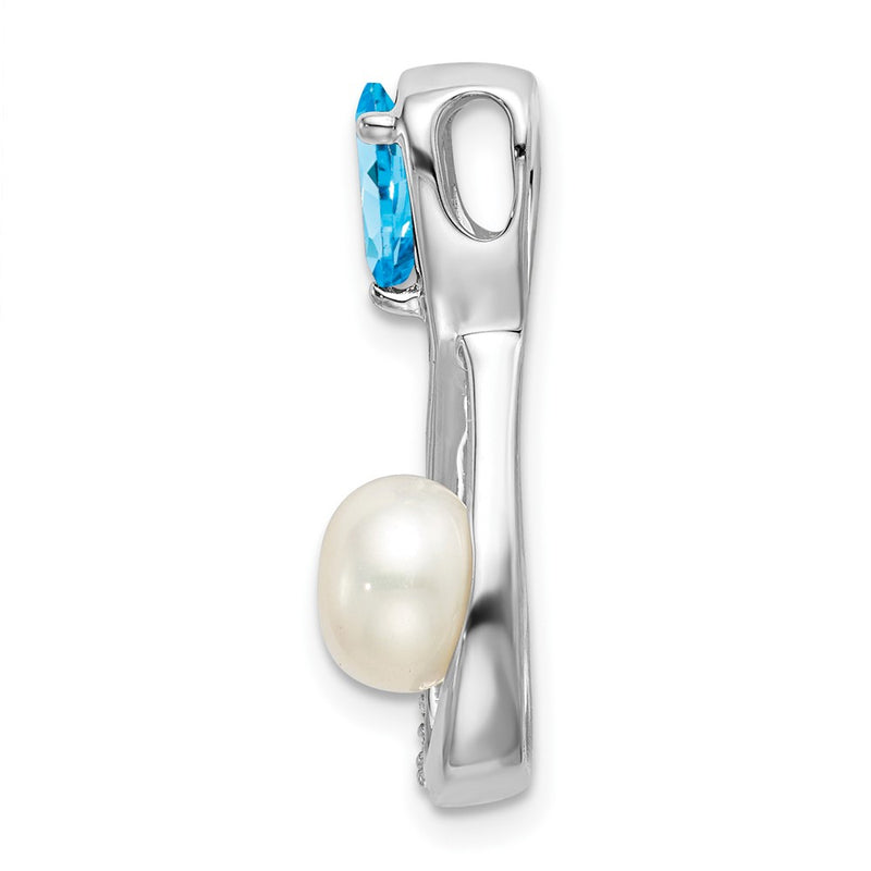 14k White Gold Blue Topaz/FWC Pearl/Real Diamond Infinity Chain Slide