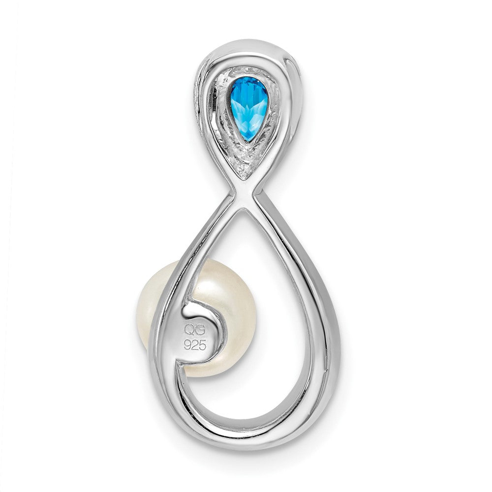 14k White Gold Blue Topaz/FWC Pearl/Real Diamond Infinity Chain Slide