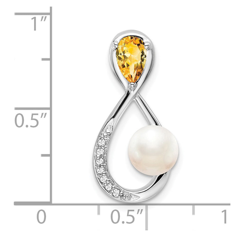 14K White Gold Citrine/FWC Pearl/Real Diamond Infinity Chain Slide