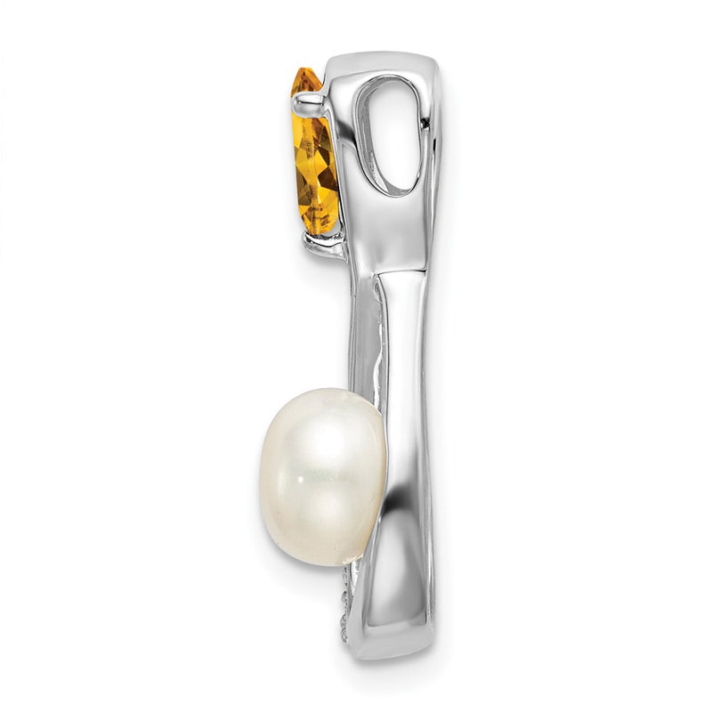 14k White Gold Citrine/FWC Pearl/Real Diamond Infinity Chain Slide