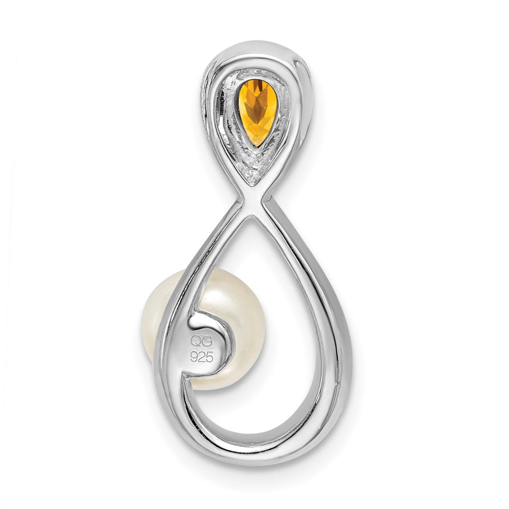 14k White Gold Citrine/FWC Pearl/Real Diamond Infinity Chain Slide