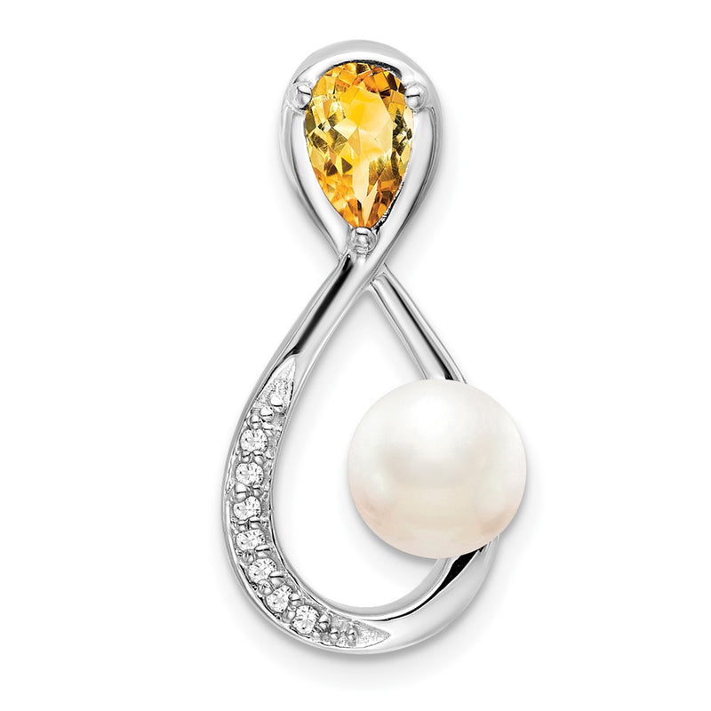 14k White Gold Citrine/FWC Pearl/Real Diamond Infinity Chain Slide