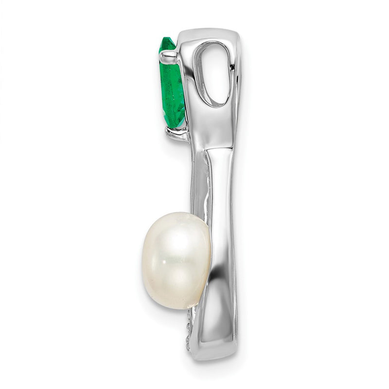 14k White Gold Emerald/FWC Pearl/Real Diamond Infinity Chain Slide