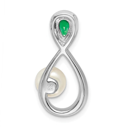 14k White Gold Emerald/FWC Pearl/Real Diamond Infinity Chain Slide