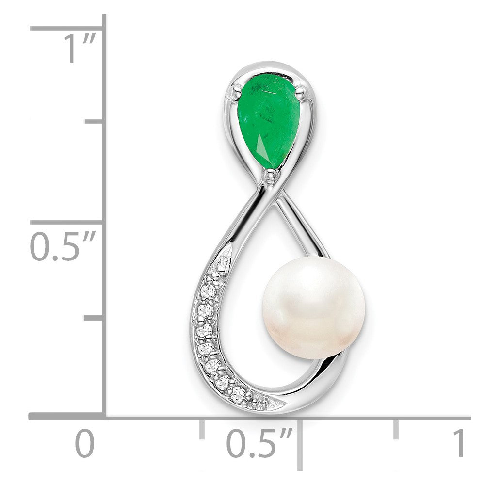 14k White Gold Emerald/FWC Pearl/Real Diamond Infinity Chain Slide