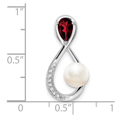 14K White Gold Garnet/FWC Pearl/Real Diamond Infinity Chain Slide