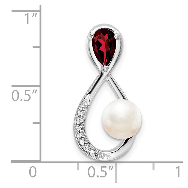 14K White Gold Garnet/FWC Pearl/Real Diamond Infinity Chain Slide