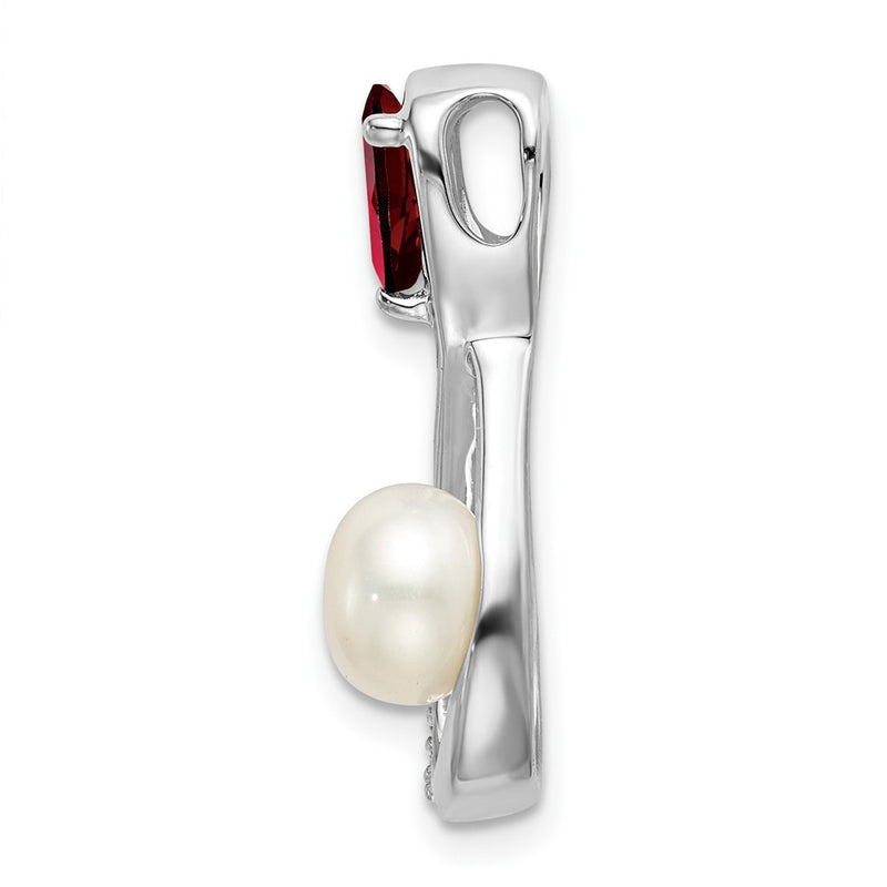 14k White Gold Garnet/FWC Pearl/Real Diamond Infinity Chain Slide