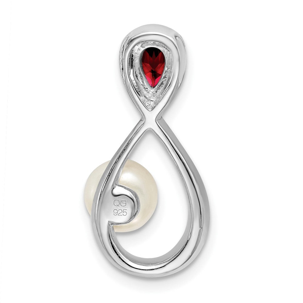 14k White Gold Garnet/FWC Pearl/Real Diamond Infinity Chain Slide