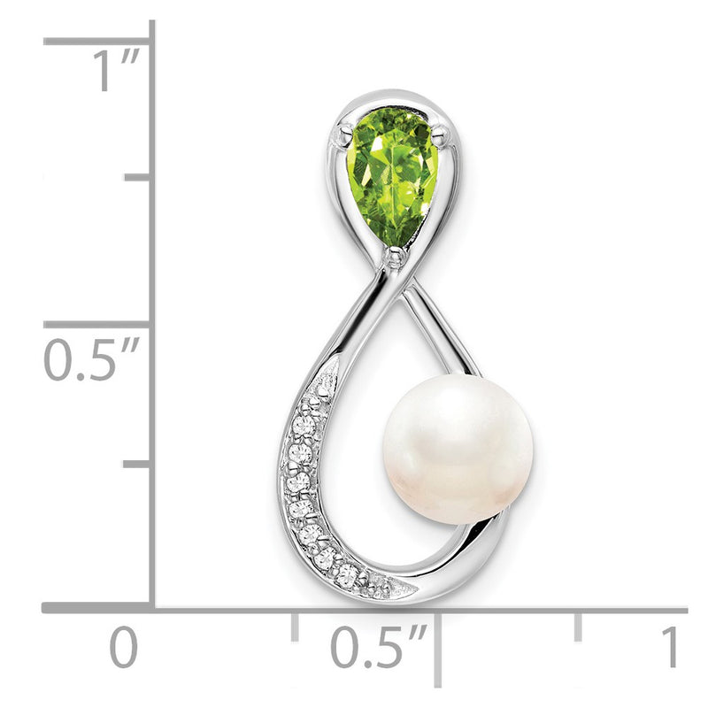 14K White Gold Peridot/FWC Pearl/Real Diamond Infinity Chain Slide