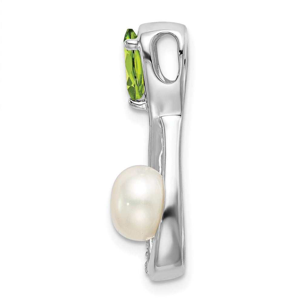 14k White Gold Peridot/FWC Pearl/Real Diamond Infinity Chain Slide