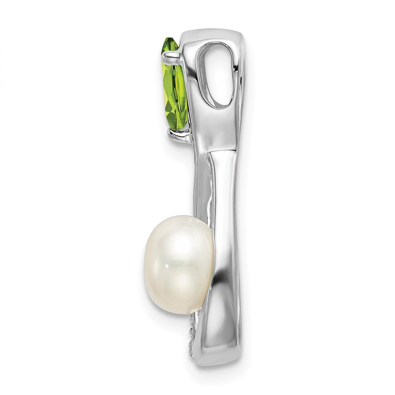 14k White Gold Peridot/FWC Pearl/Real Diamond Infinity Chain Slide