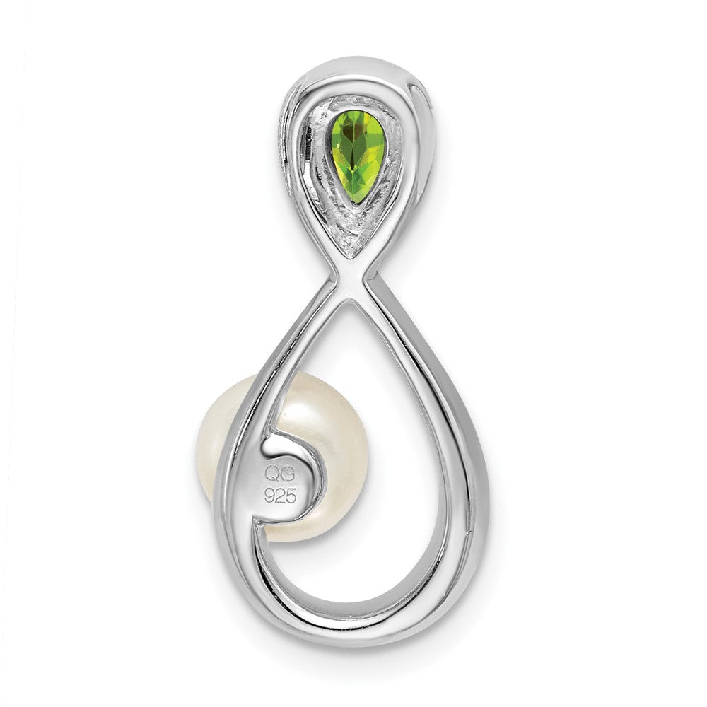 14k White Gold Peridot/FWC Pearl/Real Diamond Infinity Chain Slide