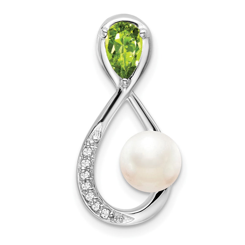 14k White Gold Peridot/FWC Pearl/Real Diamond Infinity Chain Slide