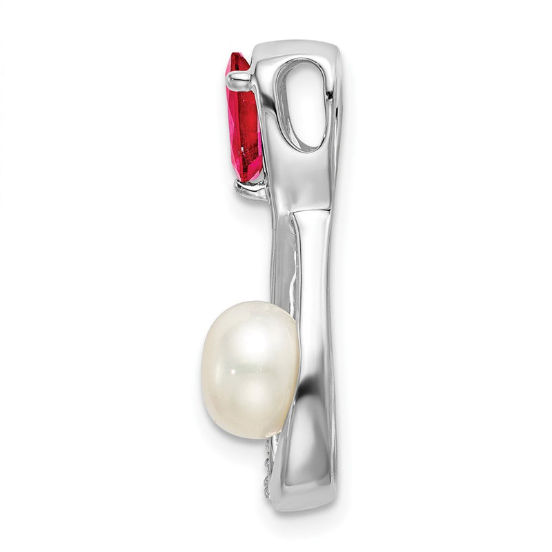 14k White Gold Ruby/FWC Pearl/Real Diamond Infinity Chain Slide