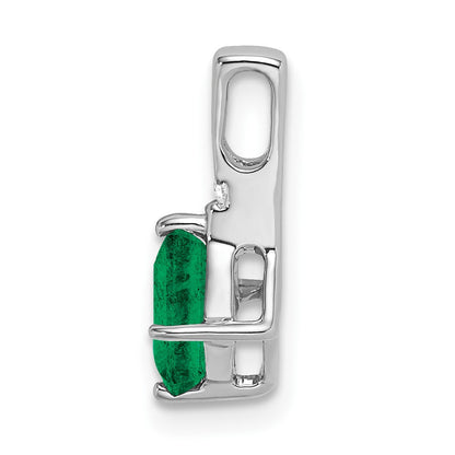 14k White Gold Cushion Emerald and Real Diamond Pendant