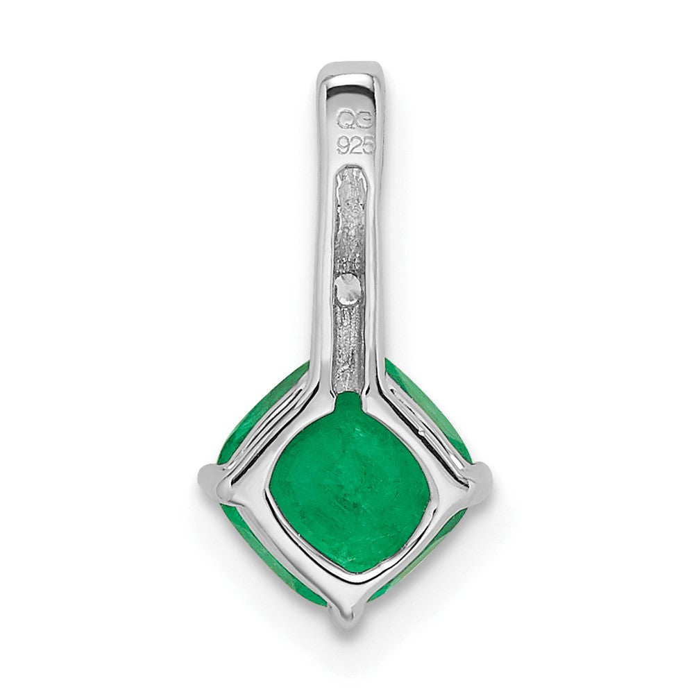 14k White Gold Cushion Emerald and Real Diamond Pendant