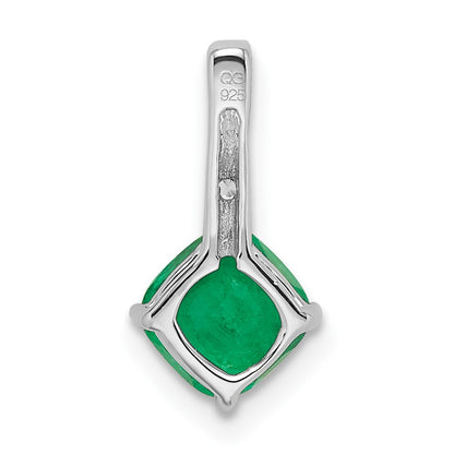 14k White Gold Cushion Emerald and Real Diamond Pendant