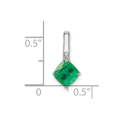 14k White Gold Cushion Emerald and Real Diamond Pendant
