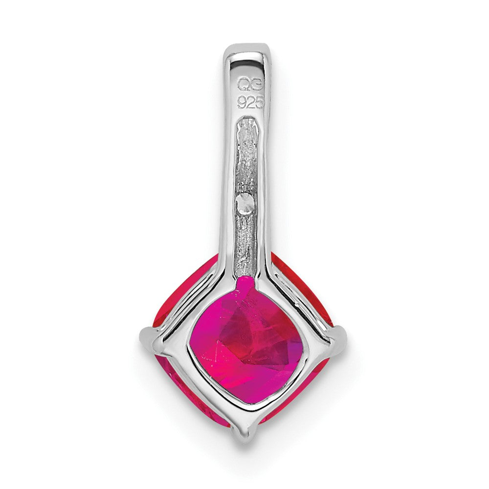 14k White Gold Cushion Ruby and Real Diamond Pendant