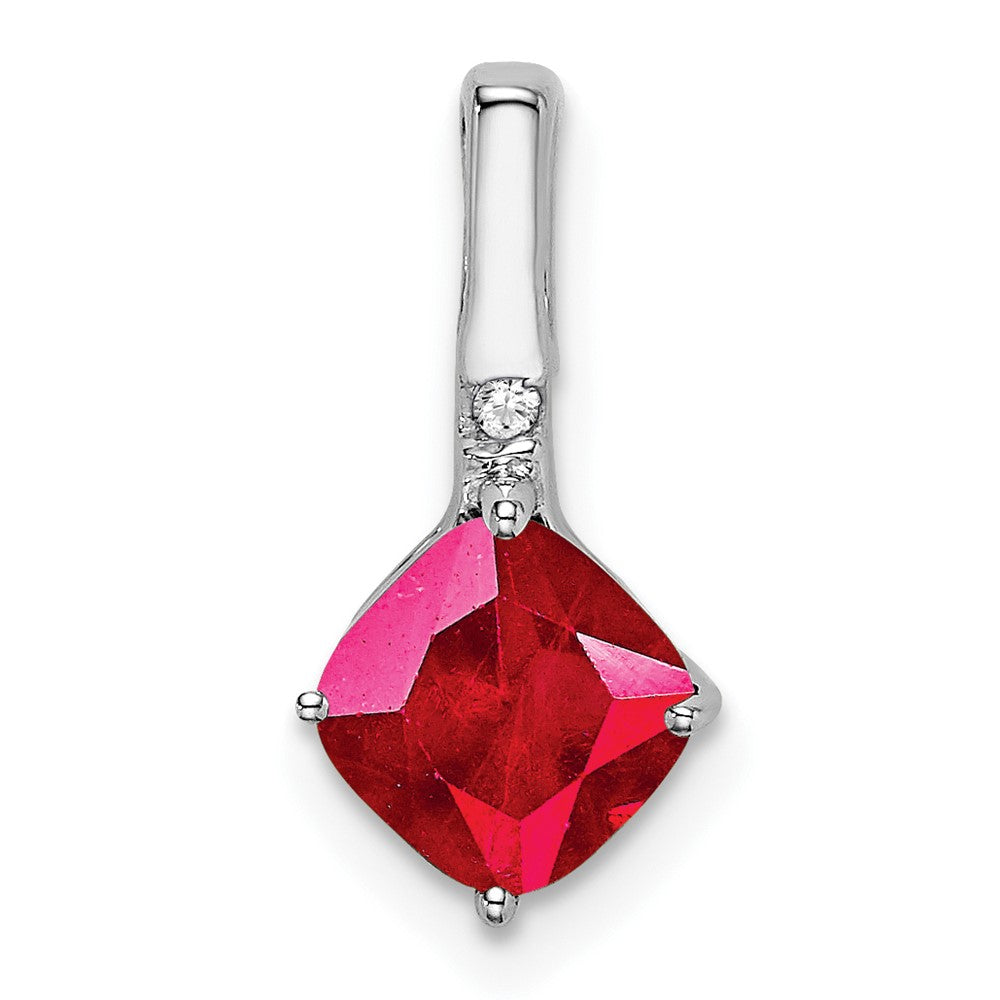 14k White Gold Cushion Ruby and Real Diamond Pendant